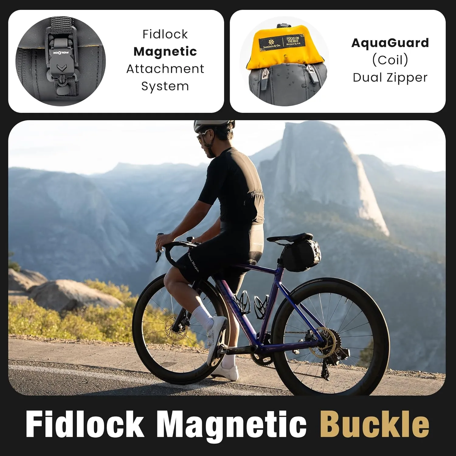 Lumiere & Co. Maximus Large Magnetic Bike Seat Bag – Quick-Attach Saddle Bag with AquaGuard Zippers, Secure Under-Seat Storage for Cycling Gear & Accessories