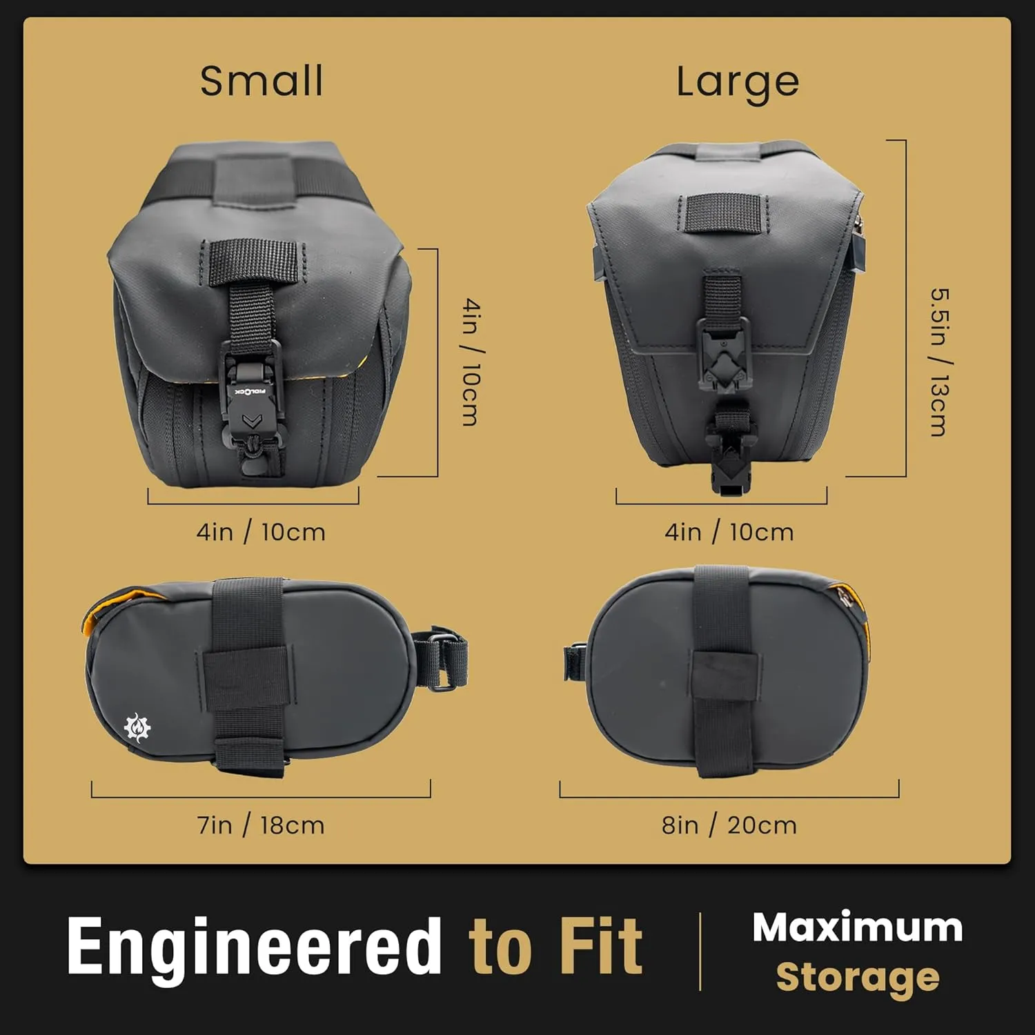 Lumiere & Co. Maximus Large Magnetic Bike Seat Bag – Quick-Attach Saddle Bag with AquaGuard Zippers, Secure Under-Seat Storage for Cycling Gear & Accessories