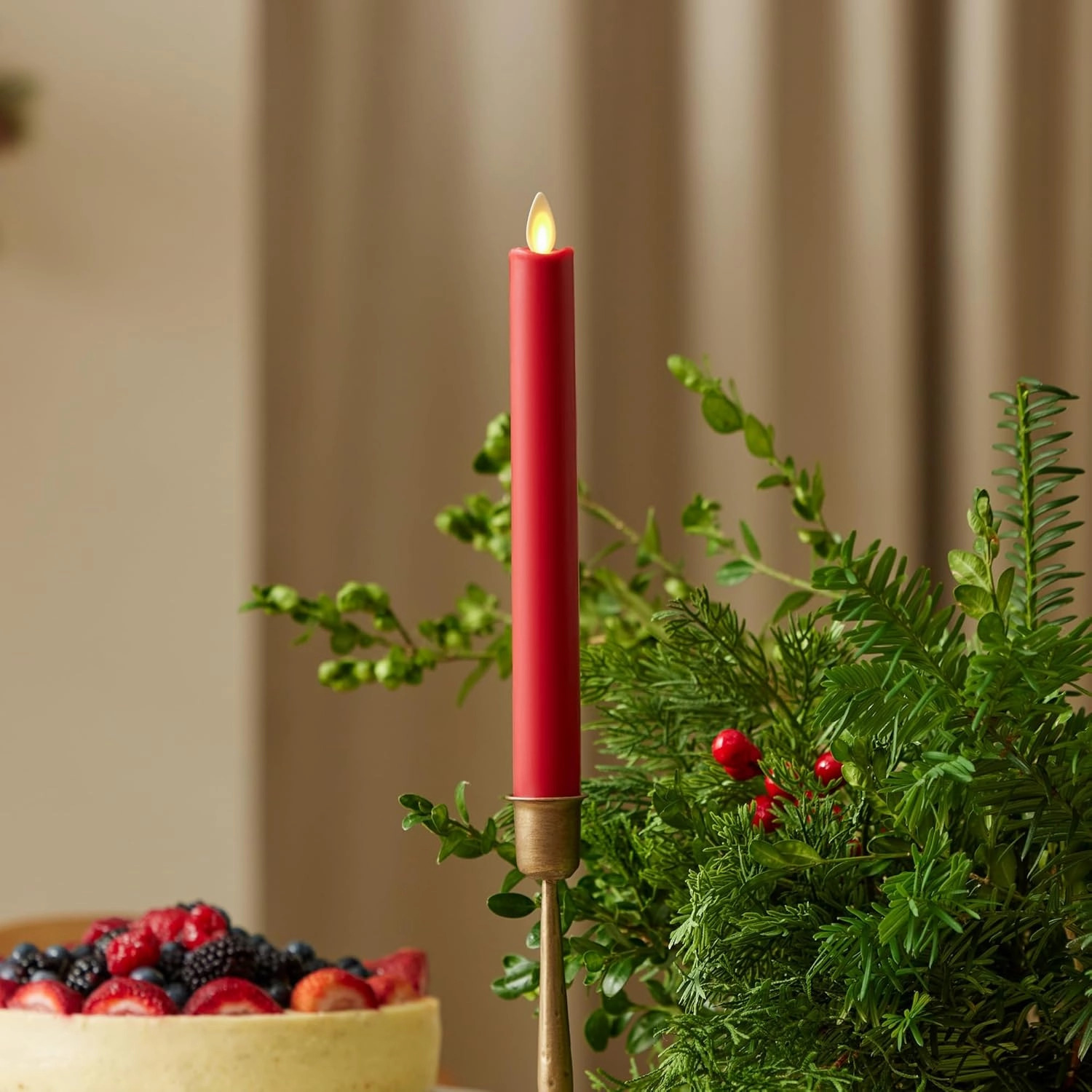 Luminara - Flameless Battery Operated Taper Candle - Holiday Red - Pack of 1-1x9.5 - LED Flickering Flame - Realistic Safe for Home Kids and Pets