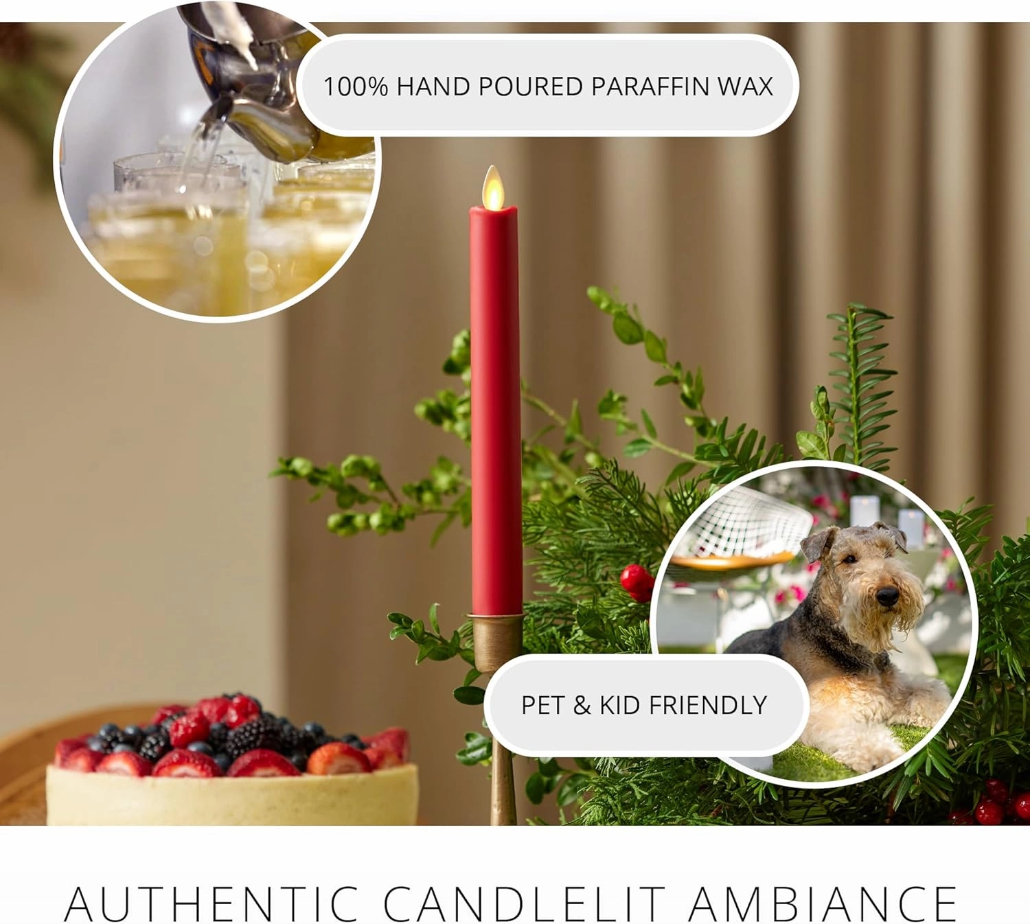 Luminara - Flameless Battery Operated Taper Candle - Holiday Red - Pack of 1-1x9.5 - LED Flickering Flame - Realistic Safe for Home Kids and Pets