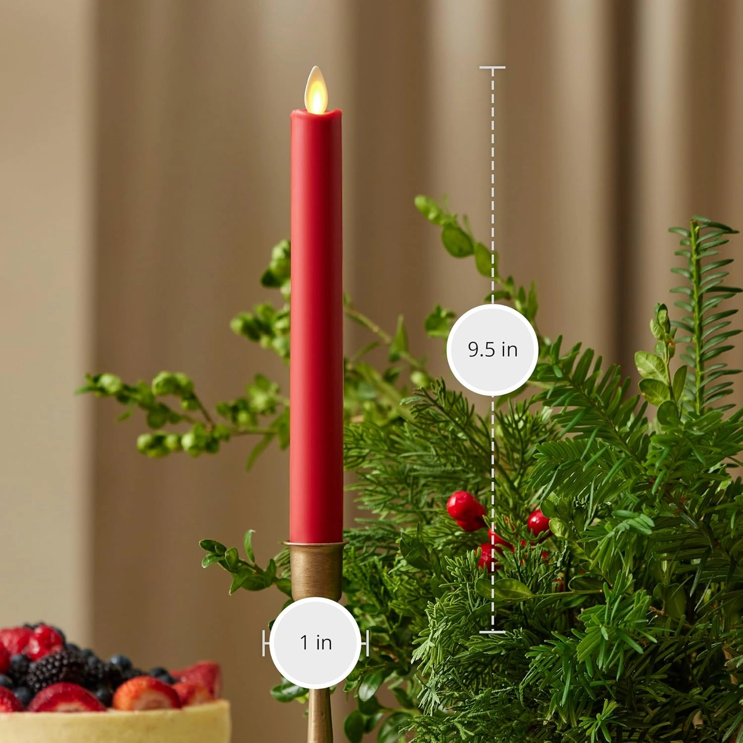 Luminara - Flameless Battery Operated Taper Candle - Holiday Red - Pack of 1-1x9.5 - LED Flickering Flame - Realistic Safe for Home Kids and Pets
