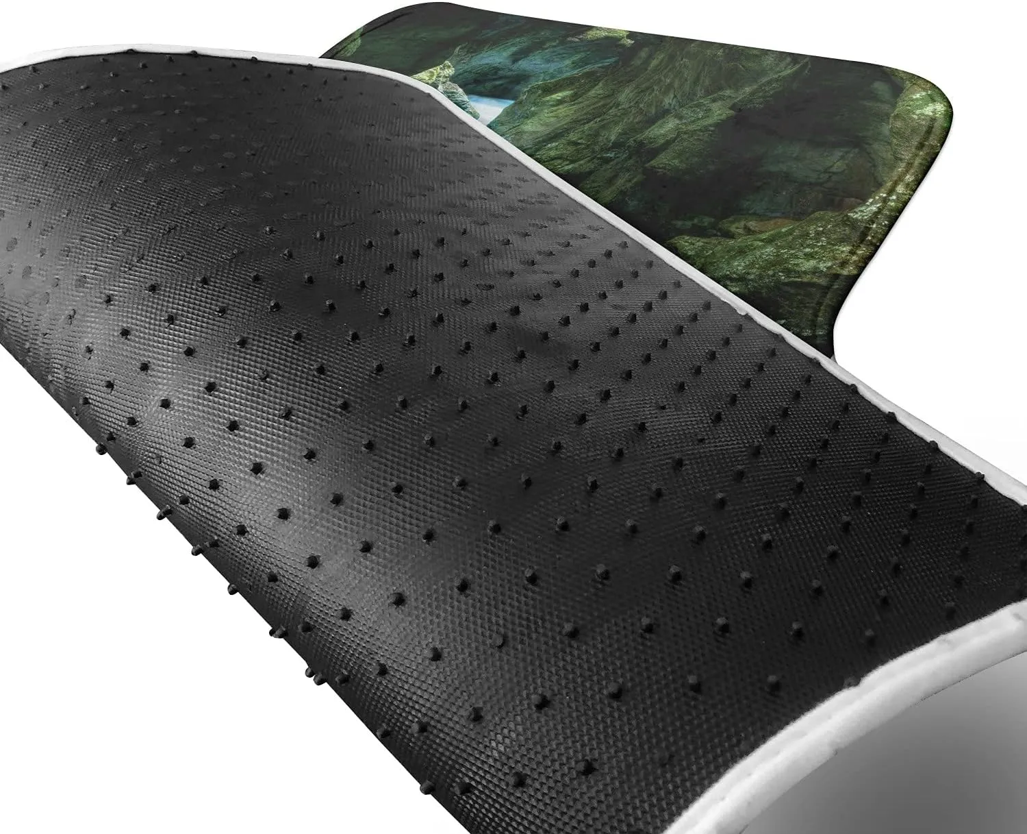 Lunarable Waterfall Car Mat Set of 2, Tolminka Alpine River Water and Caves Exotic Nature Travel Picture, Front Seat Floor Mat Durable PVC Backing Accesory, 27.5" x 17.9", Turquoise Dark Green