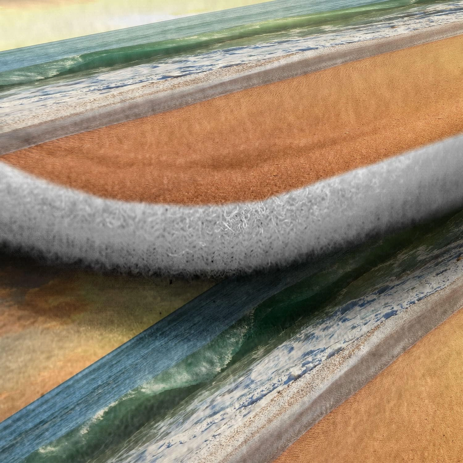 Lunarable Ocean Car Mat Set of 2, Sunset at Smooth Sandy Beach with Small Wave and Bubbles from The Sea Picture, Front Seat Floor Mat Durable PVC Backing Accesory, 27.5" x 17.9", Apricot and Blue