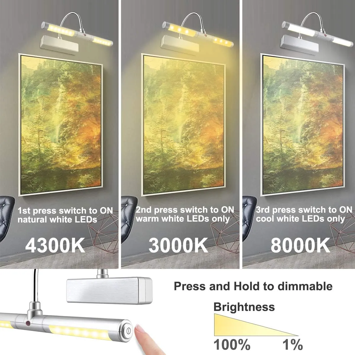LUXSWAY Battery Powered Picture Light,Wireless Painting Lights with Remote,3 Modes Brightness Art Display Lights,8.9 Inch Rotatable Lighting Head and Timer Off for Painting Frame Portrait Art-Small