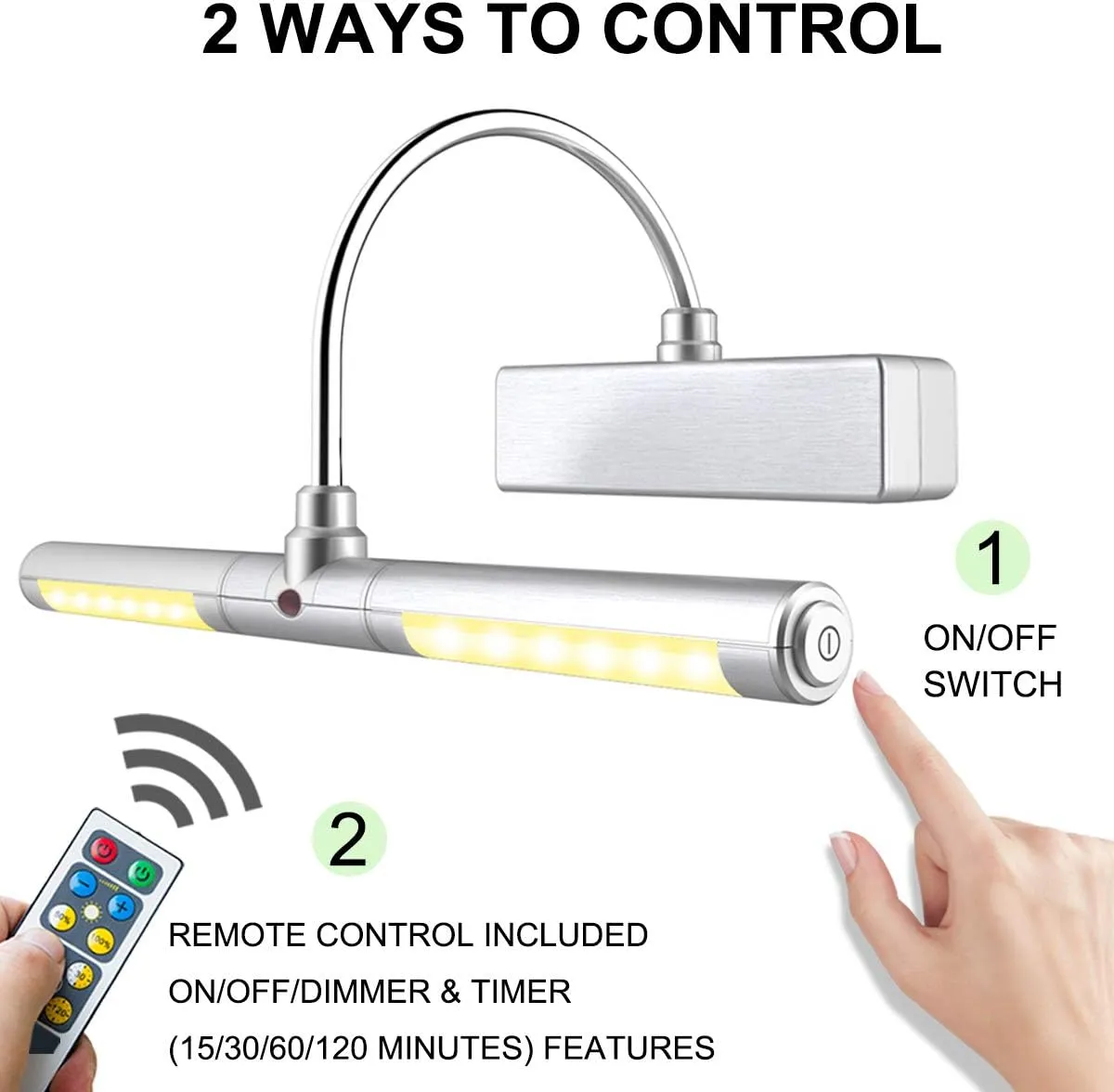LUXSWAY Battery Powered Picture Light,Wireless Painting Lights with Remote,3 Modes Brightness Art Display Lights,8.9 Inch Rotatable Lighting Head and Timer Off for Painting Frame Portrait Art-Small