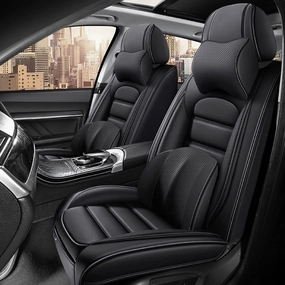 Luxury Car Seat Covers for Land Rover Discovery Sport 2015-2025,Waterproof Soft Breathable PU Leather Seat Cover with Storage Pockets(Classic Black,Front Set with Pillow)