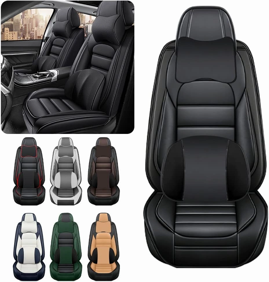 Luxury Car Seat Covers for Land Rover Discovery Sport 2015-2025,Waterproof Soft Breathable PU Leather Seat Cover with Storage Pockets(Classic Black,Front Set with Pillow)