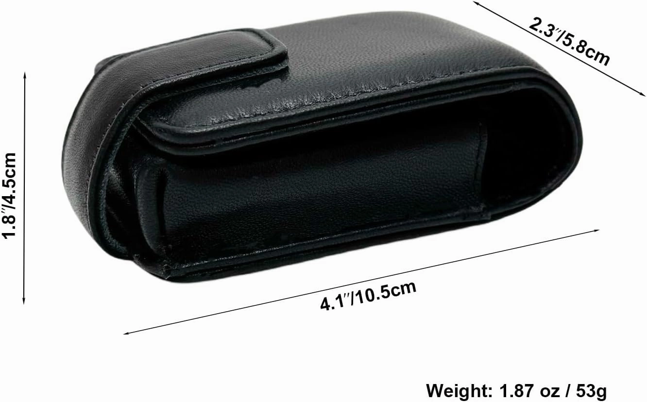 Luxury Handheld Lipstick Pouch with Mirror,Genuine Leather Lip Balm Case with Clamshell Magnetic Hidden Clasp,Exquisite Travel Makeup Lipstick Case. 4.1x2.3x1.8 inches (Black)