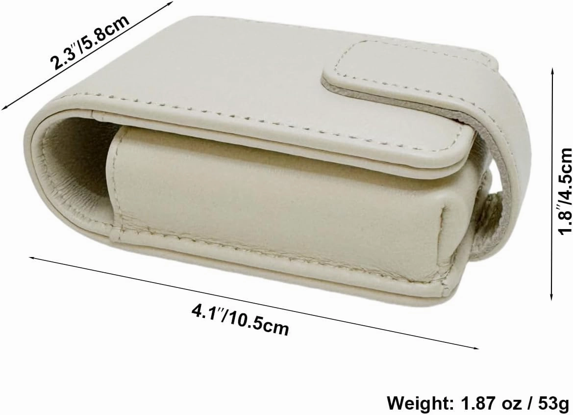 Luxury Handheld Lipstick Pouch with Mirror,Genuine Leather Lip Balm Case with Clamshell Magnetic Hidden Clasp,Exquisite Travel Makeup Lipstick Case. 4.1x2.3x1.8 inches (Off-white)