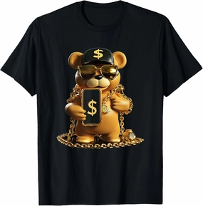 Luxury Teddy Money Bear Style Golden Chains T-Shirt