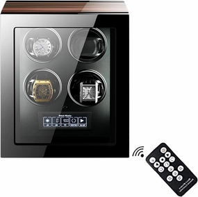 Luxury Watch Winder for 2/4/6/9 Automatic Watches, Piano Finishing Wood with High-Gloss Lacquer, with Remote Control Built-in Illumination,LCD Touch Screen Extremely Silent Motor (4 0)