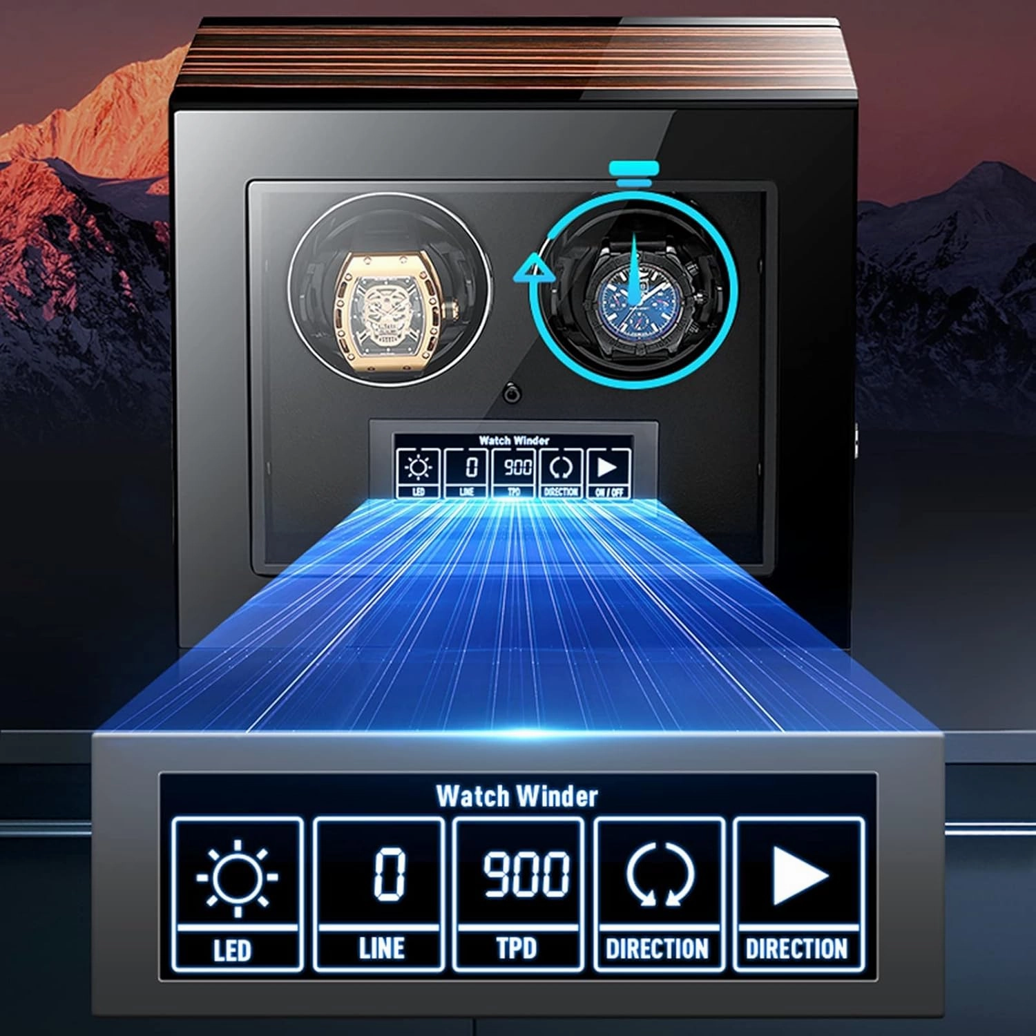 Luxury Watch Winder for 2/4/6/9 Automatic Watches, Piano Finishing Wood with High-Gloss Lacquer, with Remote Control Built-in Illumination,LCD Touch Screen Extremely Silent Motor (6 0)