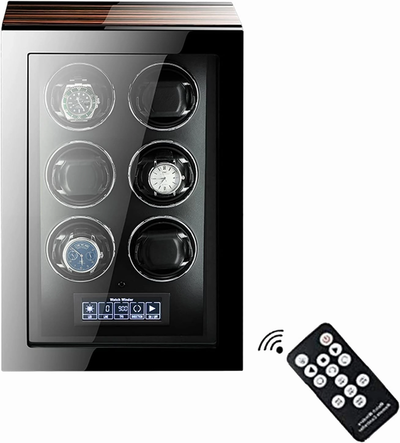 Luxury Watch Winder for 2/4/6/9 Automatic Watches, Piano Finishing Wood with High-Gloss Lacquer, with Remote Control Built-in Illumination,LCD Touch Screen Extremely Silent Motor (6 0)