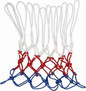 lyrlody Heavy Duty Basketball Net Replacement, 12 Loops Professional, All Weather Anti Whip, Fits Standard Indoor or Outdoor, Red, White and Blue Color, Quick Setup Experience with