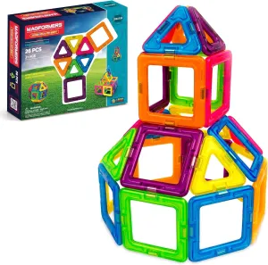 MAGFORMERS Neon 26 Pieces Rainbow Neon Colors, Educational Magnetic Geometric Shapes Tiles Building STEM Toy Set Ages 3 