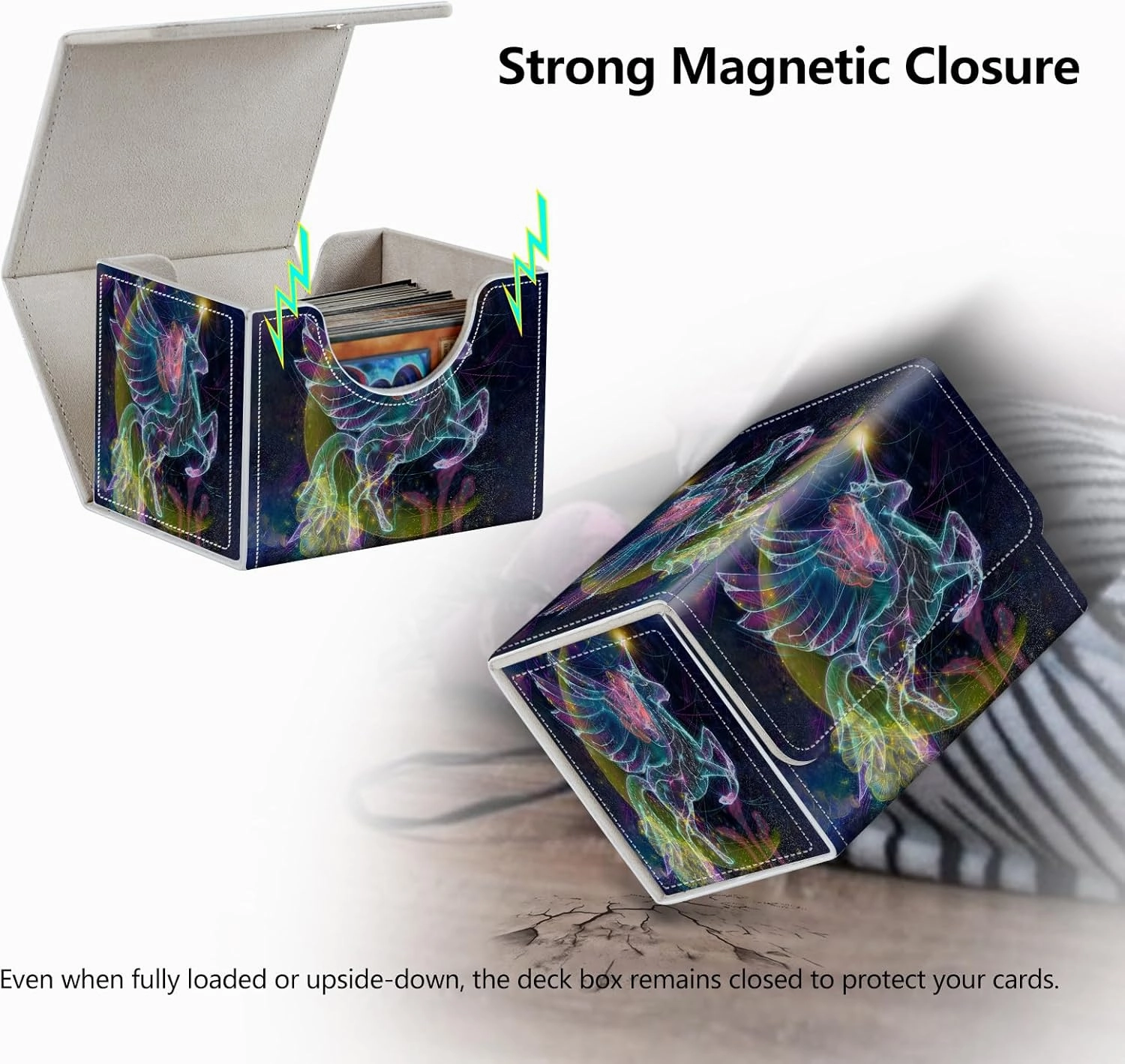 Magnet Card Case MTG Magic Deck Box TCG Up to 200 Cards Creative Pattern Trading Card Storage Box for Collectible Card Games, Transparent Unicorn Star