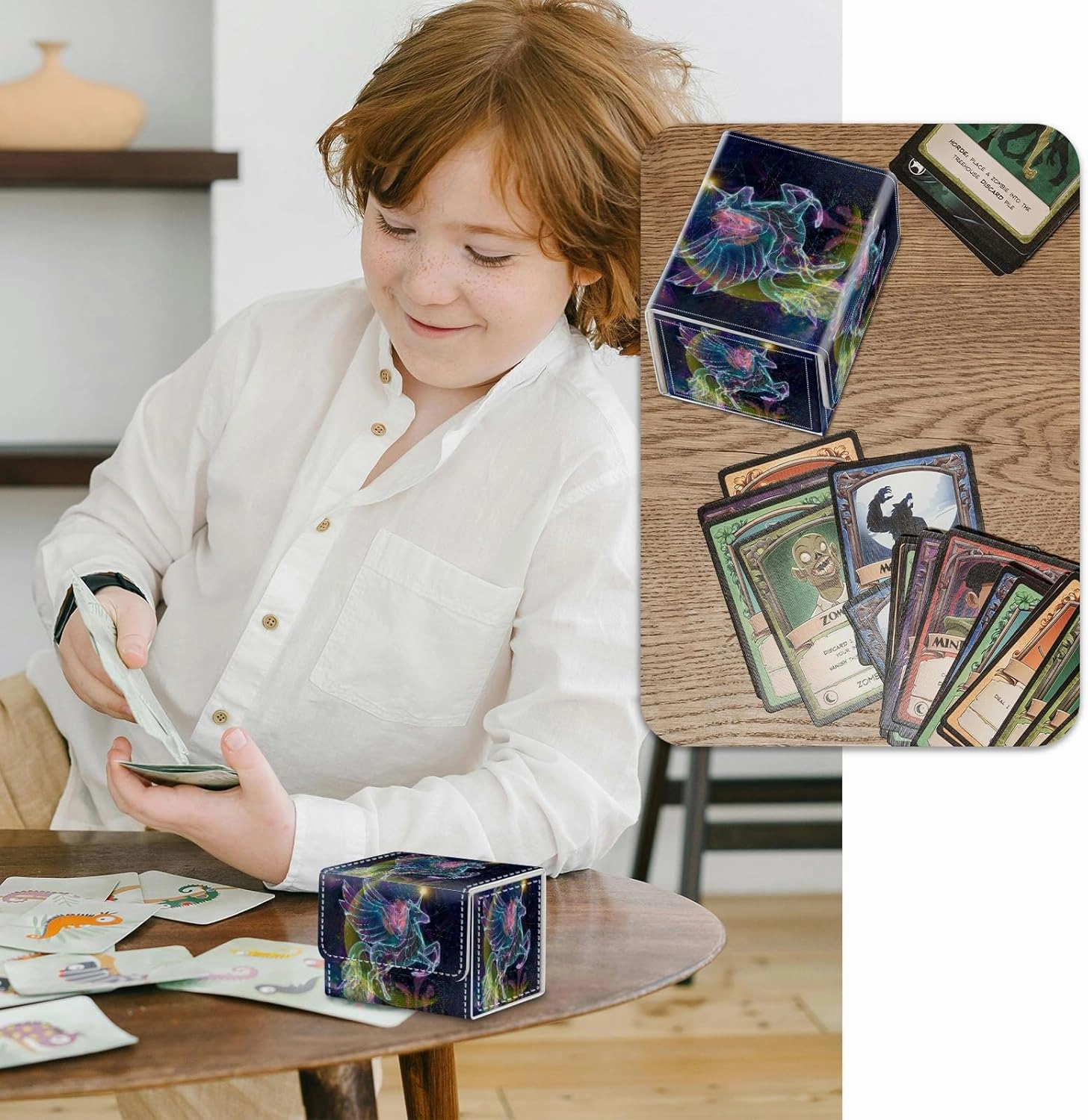 Magnet Card Case MTG Magic Deck Box TCG Up to 200 Cards Creative Pattern Trading Card Storage Box for Collectible Card Games, Transparent Unicorn Star