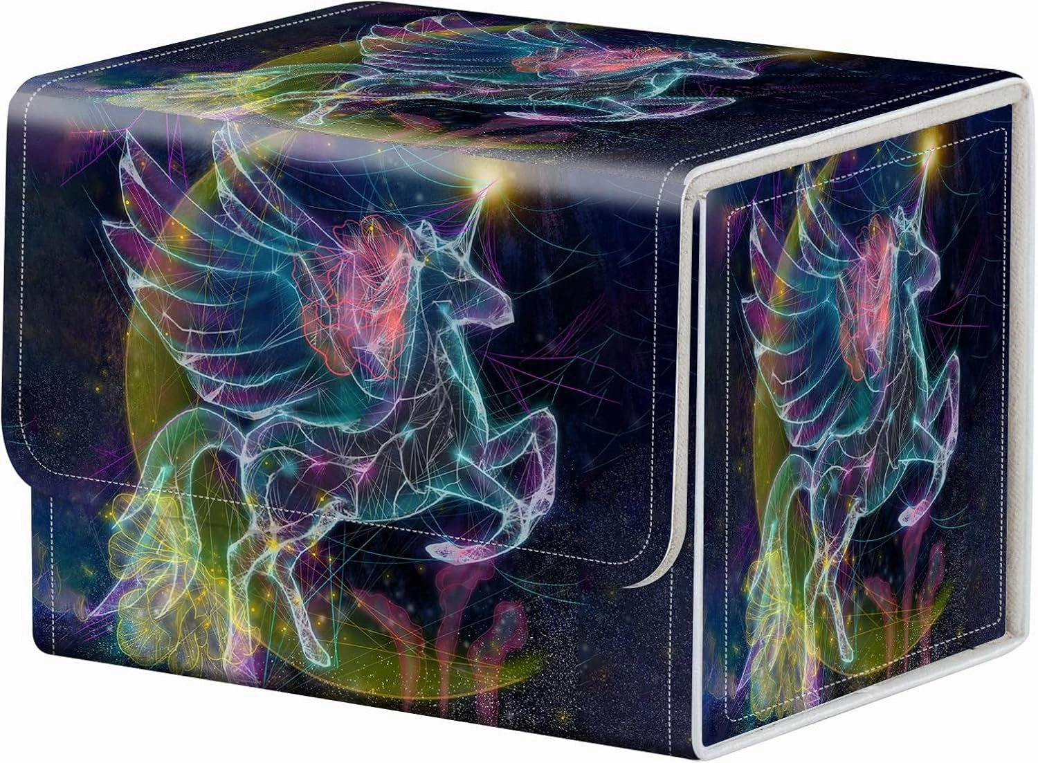 Magnet Card Case MTG Magic Deck Box TCG Up to 200 Cards Creative Pattern Trading Card Storage Box for Collectible Card Games, Transparent Unicorn Star