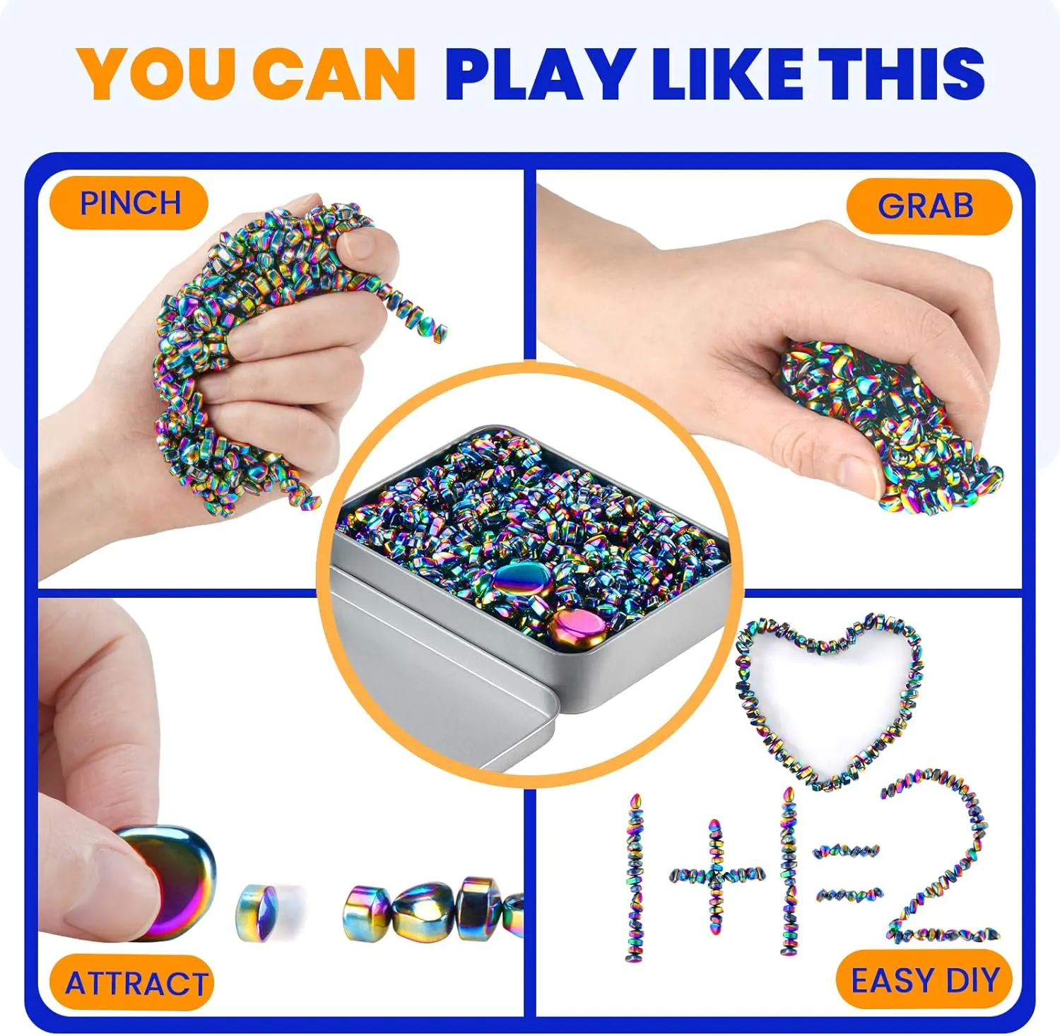 Magnetic Balls Over 1000 PCS Mini Rainbow Magnetic Putty, with 2 Big Smooth Magnetic Beads, Fidget Toys for Adult, Weak Ferrite Putty Desk Toys for Office (Colourful)