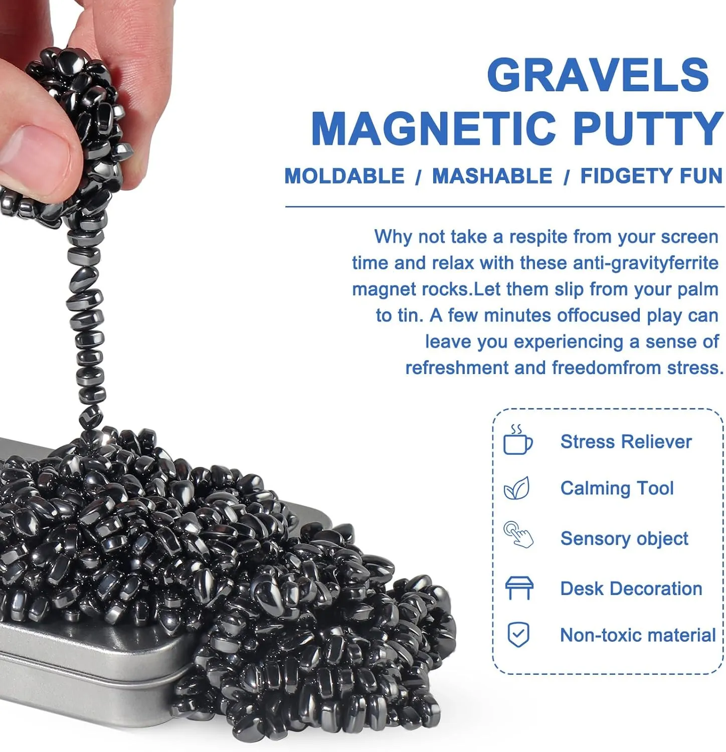 Magnetic Balls,Fidget Toys,700 Mini Magnetic Ferrite Putty,with 4 Large Smooth Magnetic Beads，Stress Relief Sensory Desk Toys for Office Stress/Anxiety Relief ,Gifts for Teen，Adults Gifts.（black）