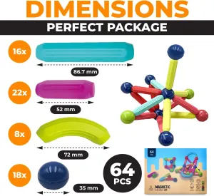 Magnetic Building Blocks of 64 Pcs | STEM Educational Montessori Toys for Kids | Gifts for Kids Birthday or Christmas | Game Set for Kid’s | Recommended Age 3  (64Pcs)