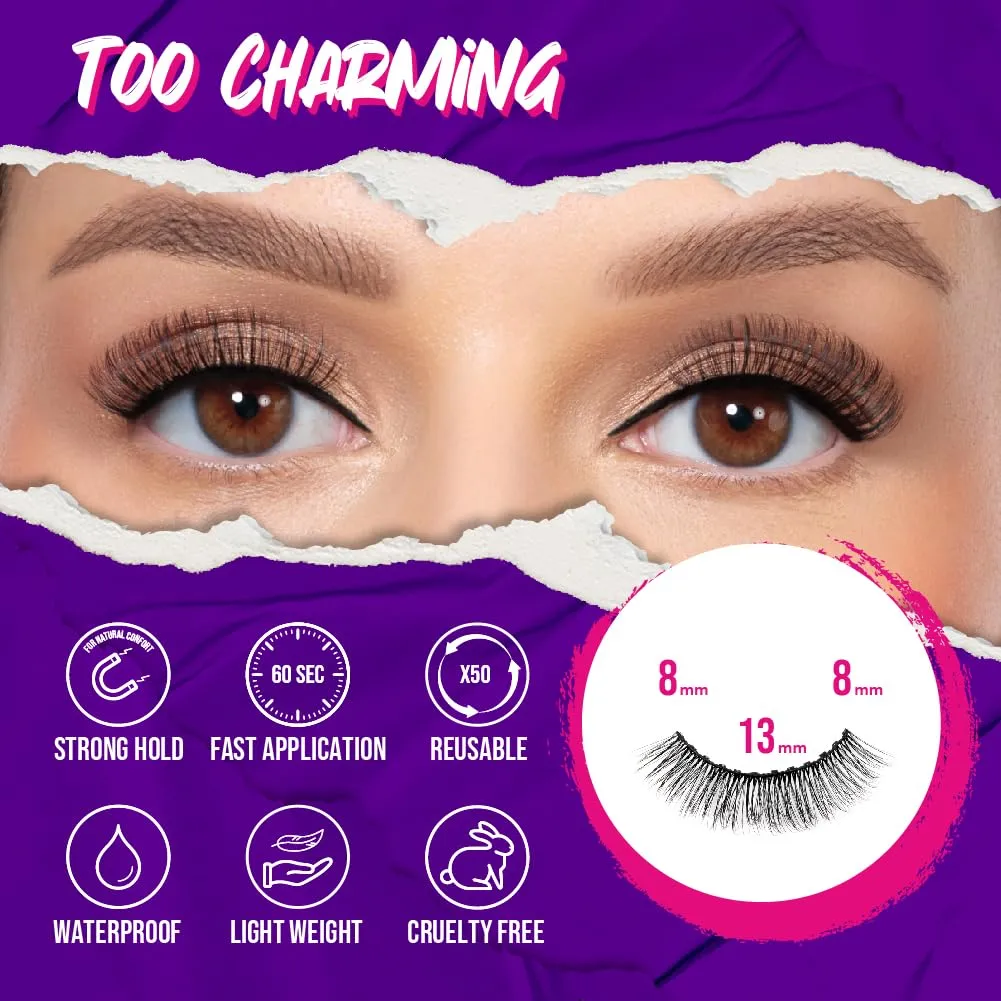 Magnetic Eyelashes with 12 Magnets – Premium Faux Mink Lashes | Reusable 50x | Universal Fit | Vegan & Cruelty-Free | Natural Look – 1 Pair (Too Charming)