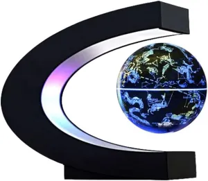Magnetic Floating Globe 2 in 1 Blue 4in Constellations Globe World Map C Shape Base LED Light Lamp Rotating