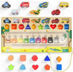 Magnetic Maze Shape Busy Board - Montessori Educational Wooden Toy for All Toddlers 3 , Preschool Sensory & Cognitive Learning Adventure, Fine Motor Skills, Colors Puzzle, Autism-Friendly Toy