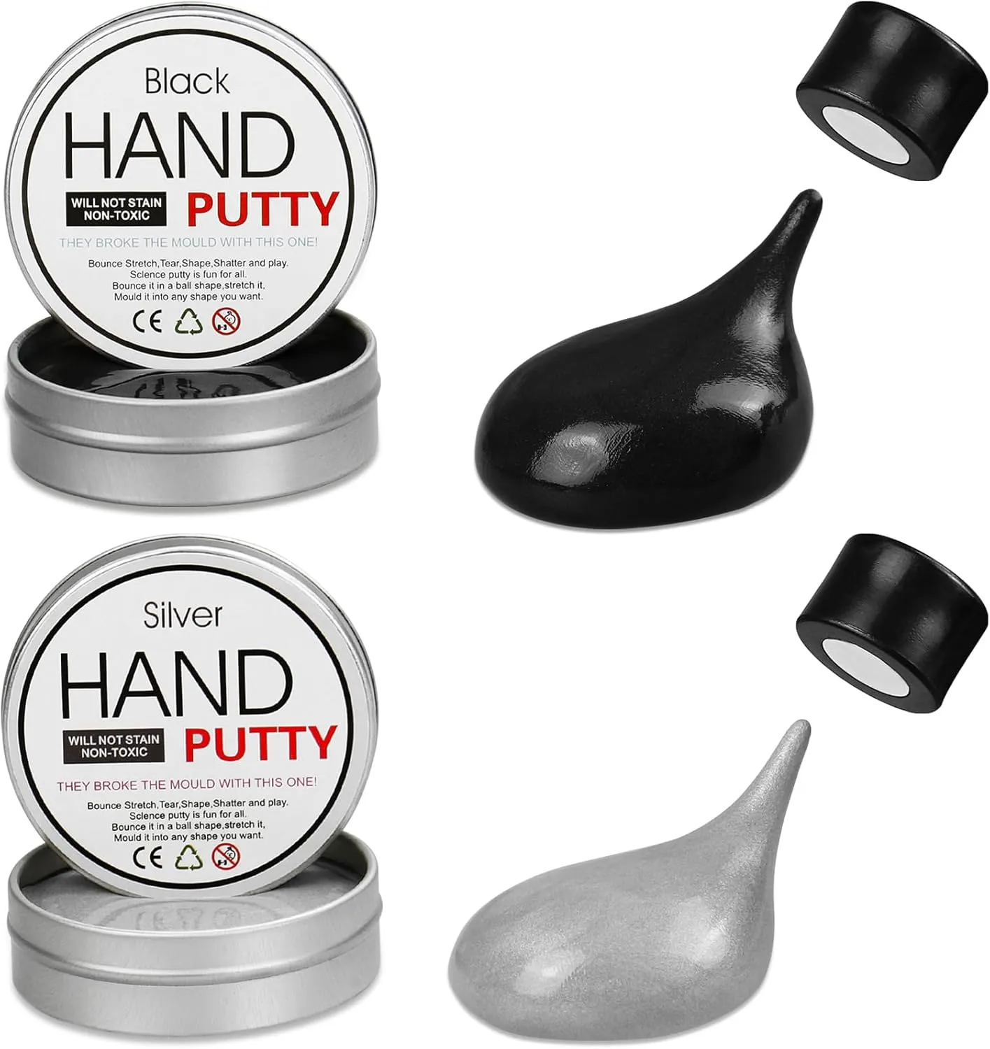 Magnetic Slime Putty, Magnetic Space Putty Slime with Upgraded Magnet Toys for Kids, Fidget Toy Stress Reliever Puddy for Christmas Birthday Gifts Stocking Stuffers(2 Pack, Black&Silver)
