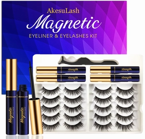 Magnetic Eyelashes - 10 Pairs 3D Medium Magnetic Lashes with Eyeliner Kit,Cruelty-Free & Vegan,Upgraded,Natural Look,Long Lasting,Reusable,With Applicator - Easy to Apply (4 Tube of Liner)