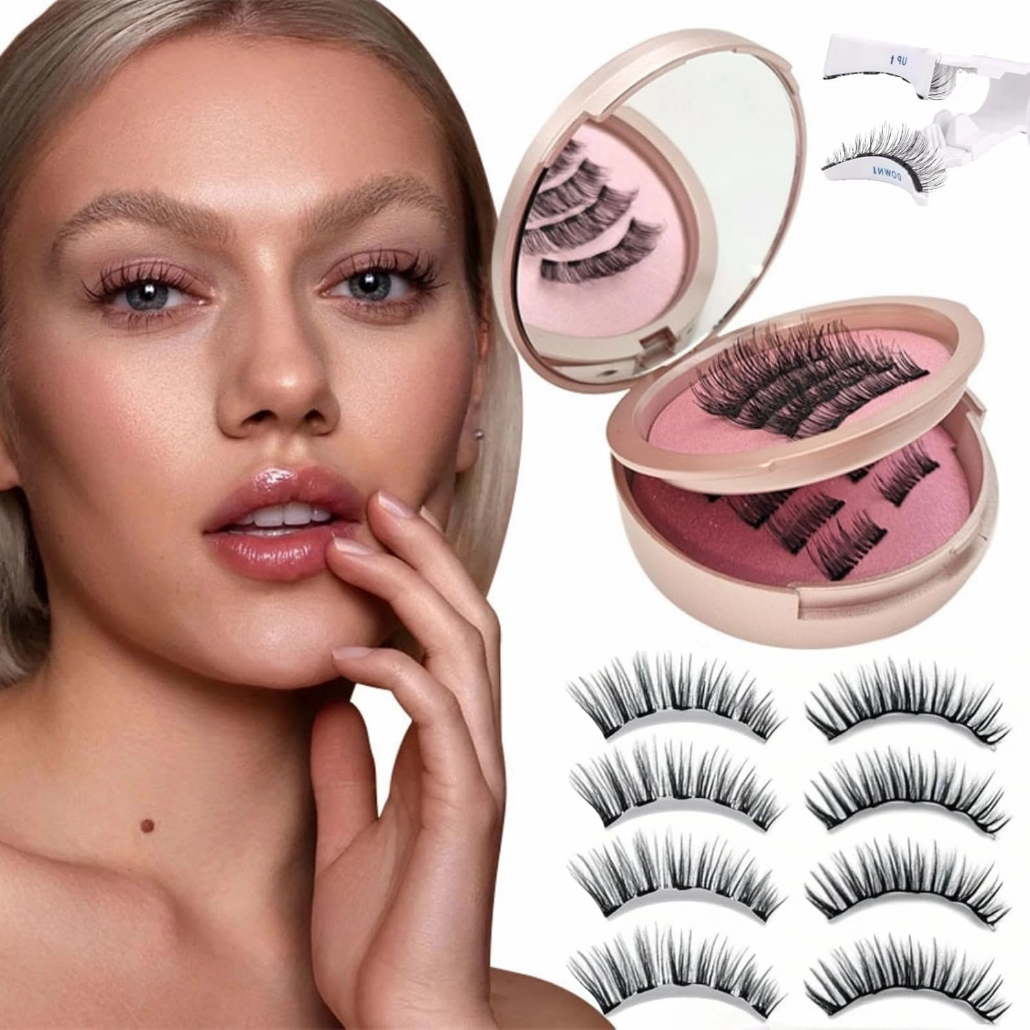Magnetic Eyelashes with Applicator, Magnetic False Eyelashes Natural Look No Glue Needed Lashes Kit Easy to Remove 2 Pairs, D02