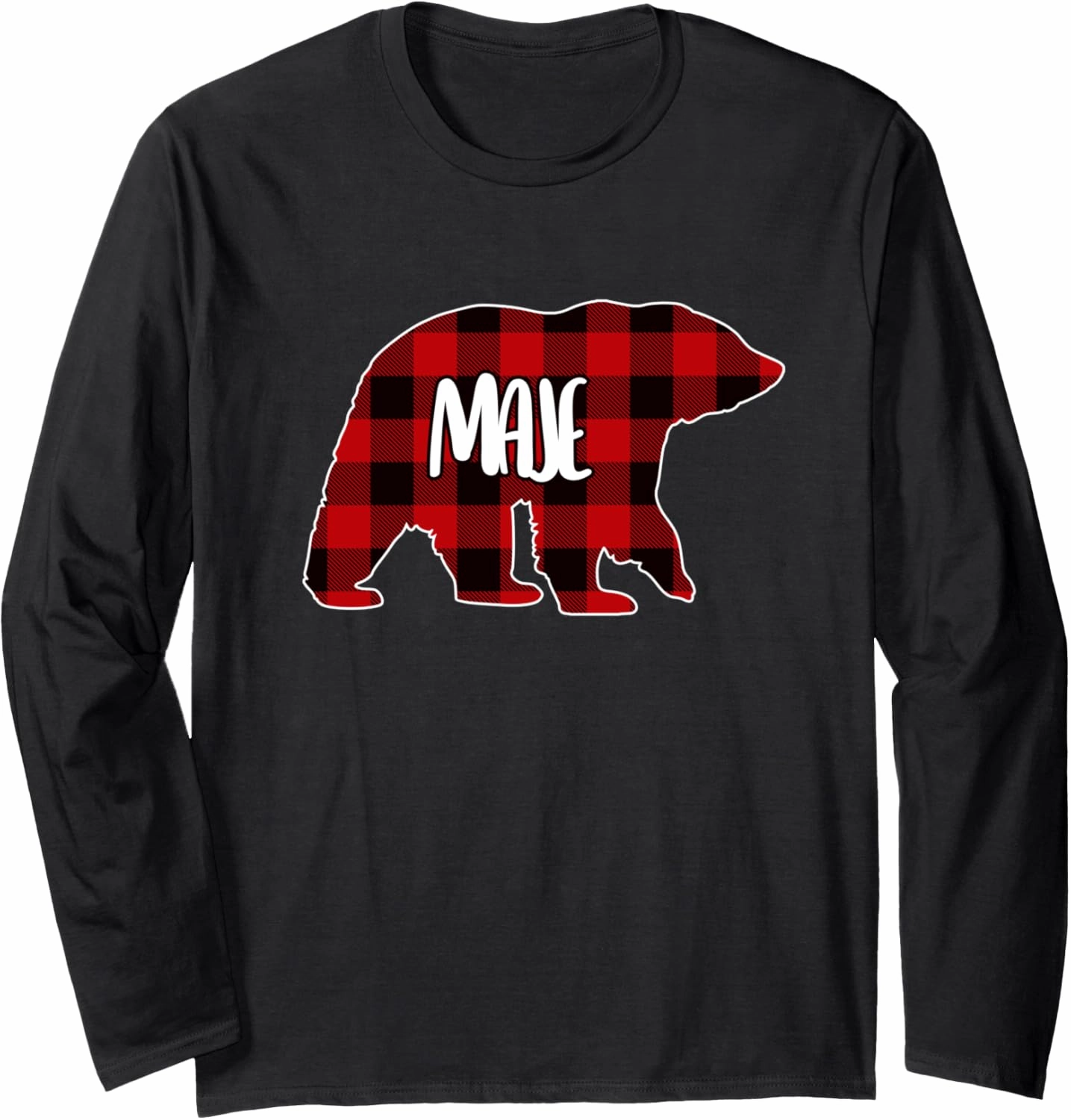 Maje Bear Custom Red Buffalo Plaid Christmas Pajama Long Sleeve T-Shirt