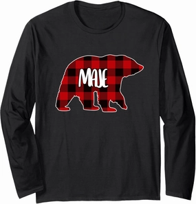 Maje Bear Custom Red Buffalo Plaid Christmas Pajama Long Sleeve T-Shirt