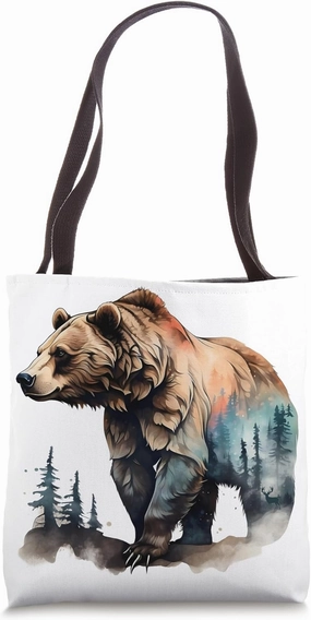 Majestic Grizzly Bear Deer Forest Scenic Nature Wildlife Art Tote Bag