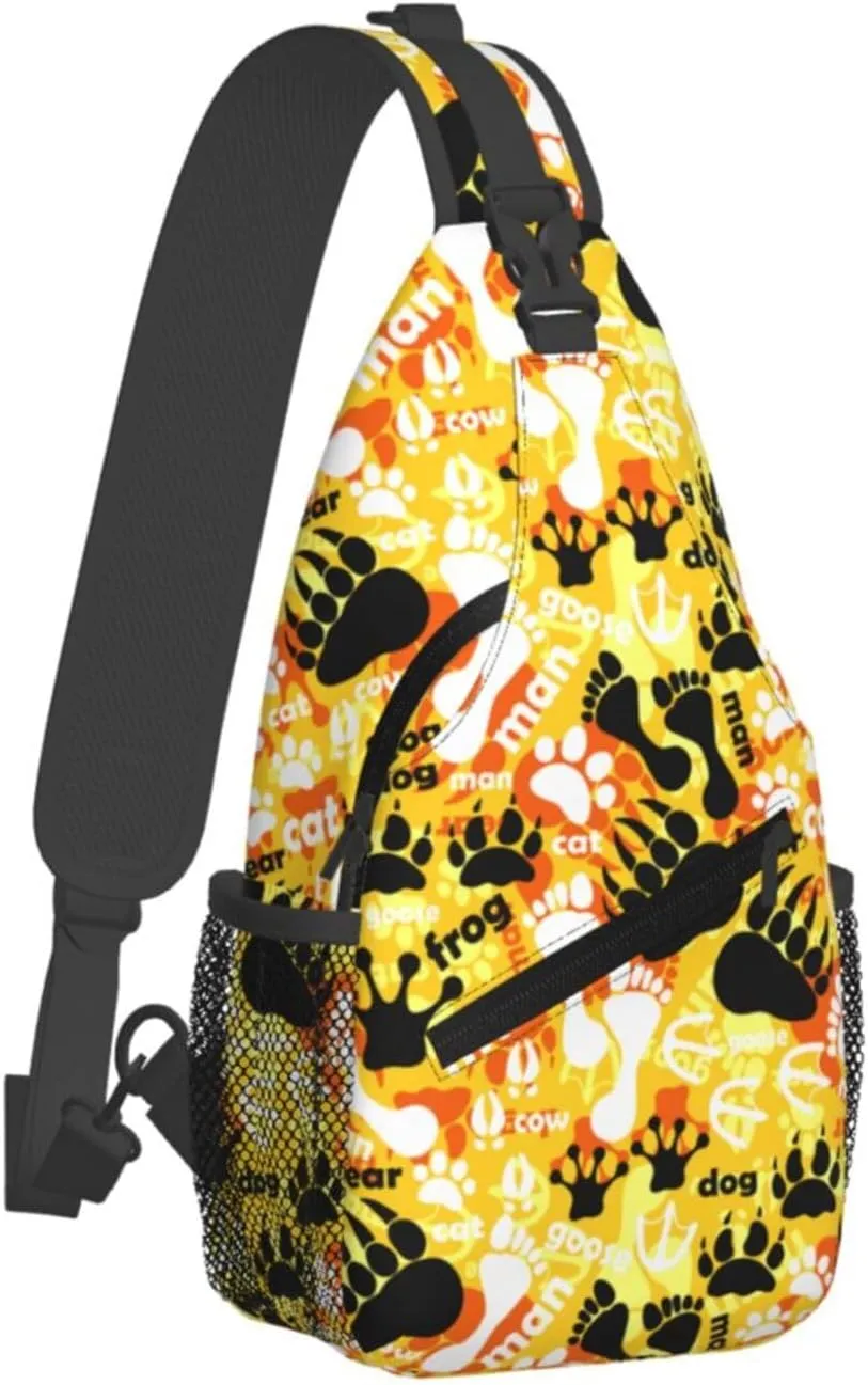 Man Cat Frog Dog Bear Goose Footprints Cross Chest Bag Diagonally Hiking Crossbody Bag Travel Shoulder Daypack Lightweight Sling Backpack Cycling Daypacks Fitness Chest Backpacks