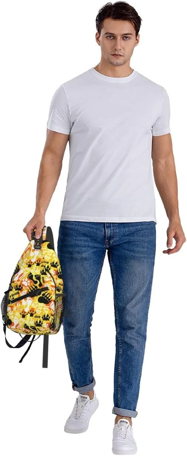 Man Cat Frog Dog Bear Goose Footprints Cross Chest Bag Diagonally Hiking Crossbody Bag Travel Shoulder Daypack Lightweight Sling Backpack Cycling Daypacks Fitness Chest Backpacks