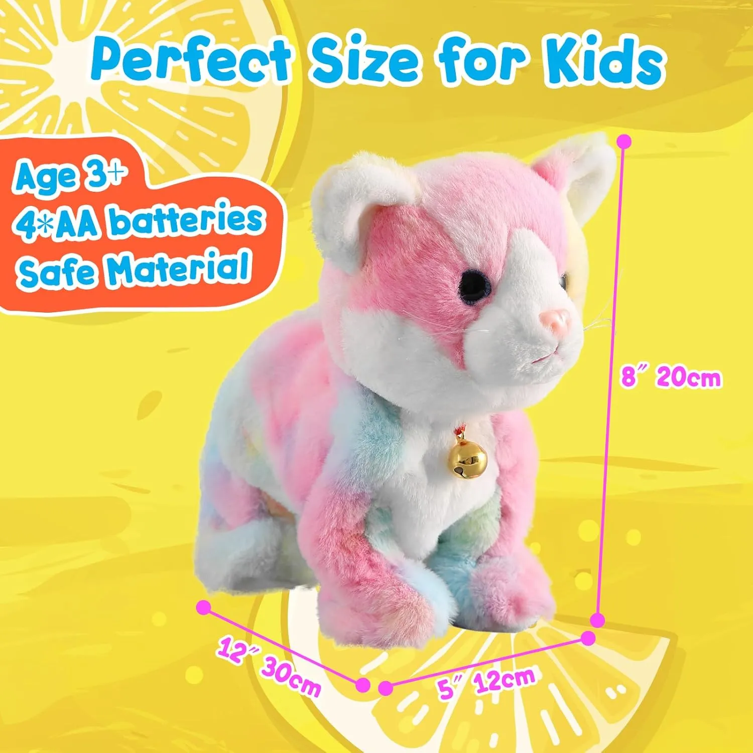 Marsjoy Colorful Robot Cat Plush Cat Stuffed Animal Interactive Cat Meow Kitten Touch Control, Electronic Cat Pet, Robotic Cat Cat Kitty Toy, Animated Toy Cats for Girls Baby Kids L:12""