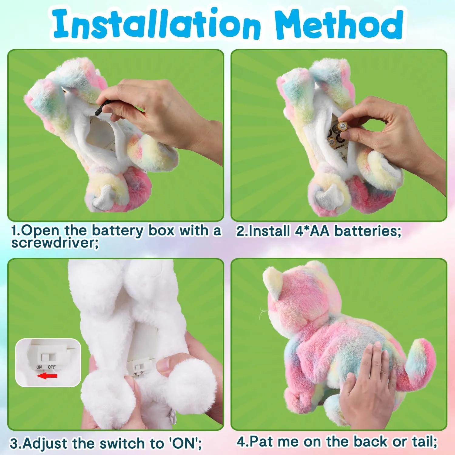 Marsjoy Colorful Robot Cat Plush Cat Stuffed Animal Interactive Cat Meow Kitten Touch Control, Electronic Cat Pet, Robotic Cat Cat Kitty Toy, Animated Toy Cats for Girls Baby Kids L:12""