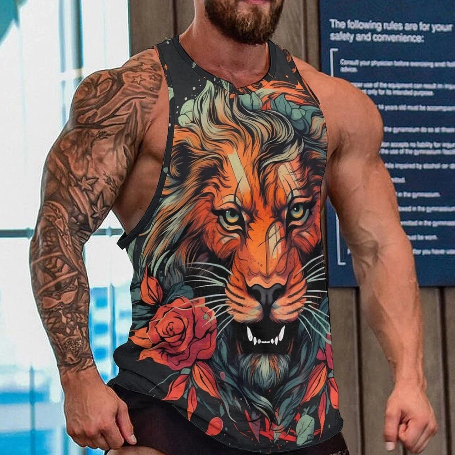 MARSVOVO Tank Tops for Men Animal Print Sport Tank Summer Sleeveless Workout T-Shirts Fitness Vest Athletic Undershirts