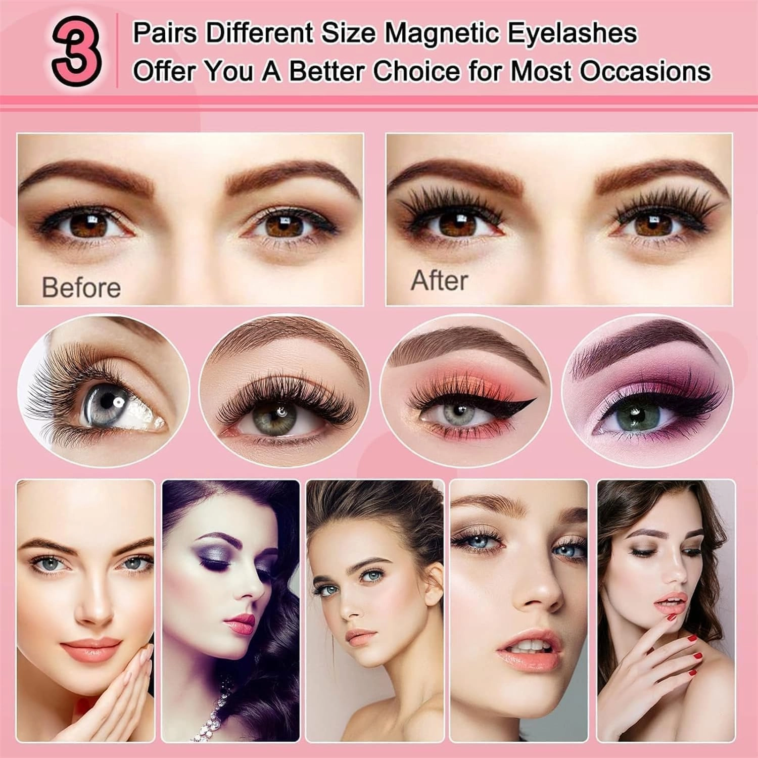 Marvulur Magnetic Eyelashes, Marvulur Reusable Magnetic Eyelash Kit, Natural Look False Eyelashes with Applicator (Luscious)