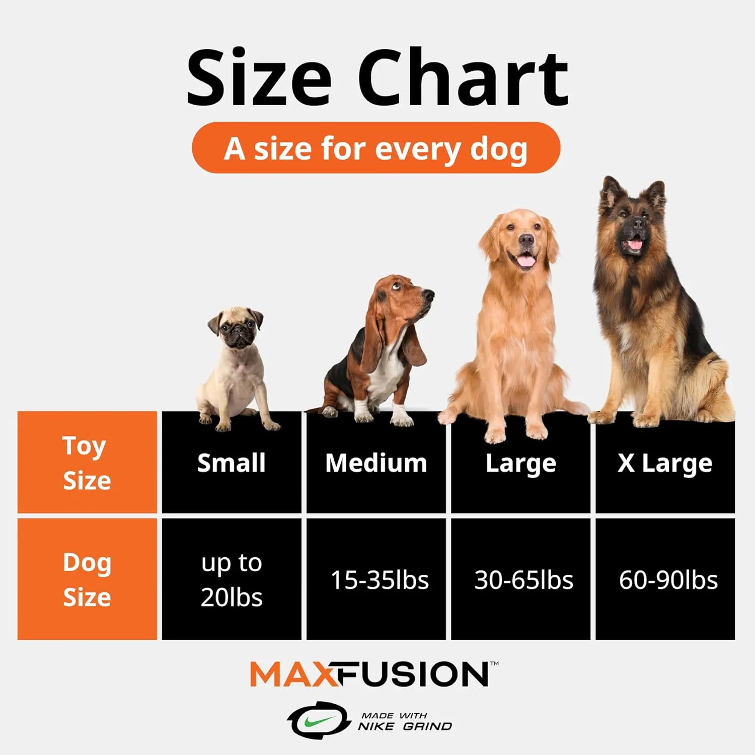 Max Fusion with Nike Grind, Arlee Weeble Treat Dispensing Dog Toy, Durable Dog Treat Toy, M