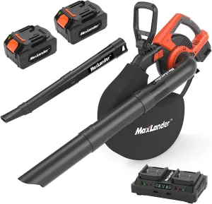MAXLANDER Cordless Leaf Blower & Vacuum with Bag, 3-in-1 Brushless Battery Powered Leaf Vacuum Mulcher 40V 170MPH 360CFM 5 Speeds Leaf Blowers for Lawn Care 2x4.0Ah Battery & Charger Included
