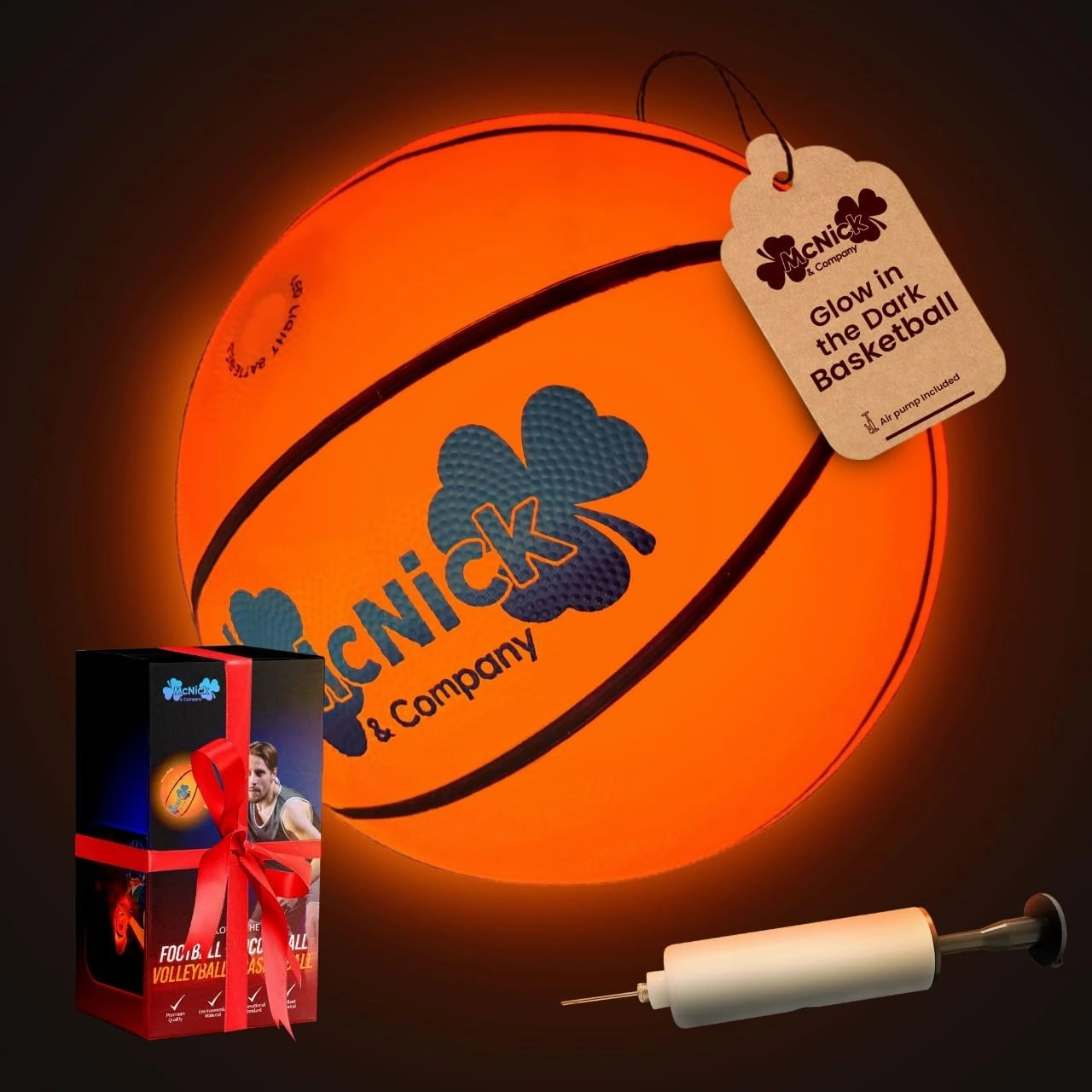 McNick Glow in The Dark Indoor Basketball Hoop, Door Hoop with Pump, Mini Hoops for Kids, Cool Room Decor (LED Glow Basket Ball)