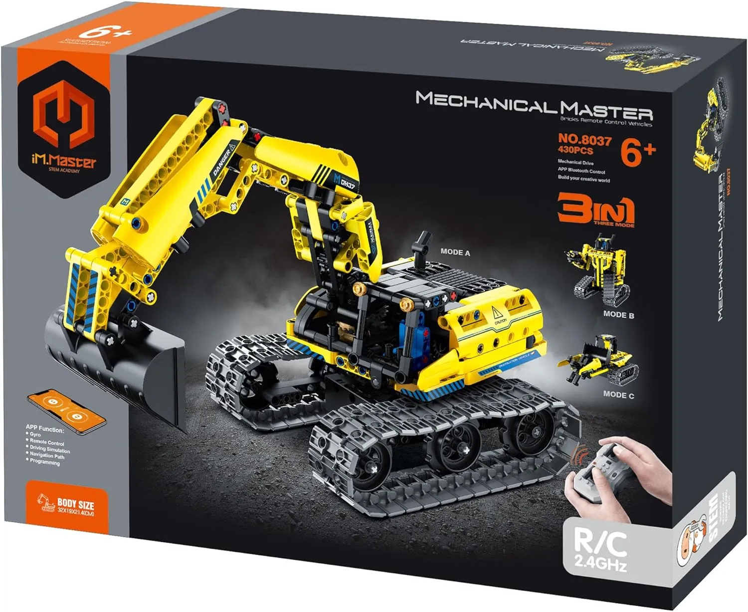 Mechanical Master - R/C 3-in-1: Excavator & Robot - 430pcs -Bricks Model Vehicle, Remote Control, Building Blocks Activity Set