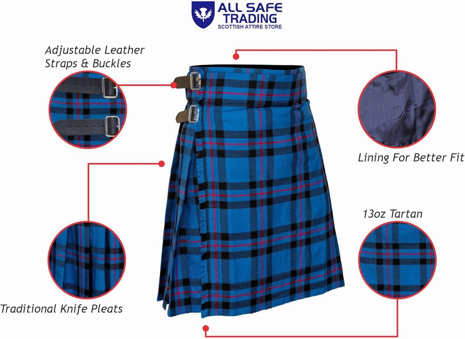 Men's 5 Yard Scottish Tartan Kilt, Highland Wedding Kilt