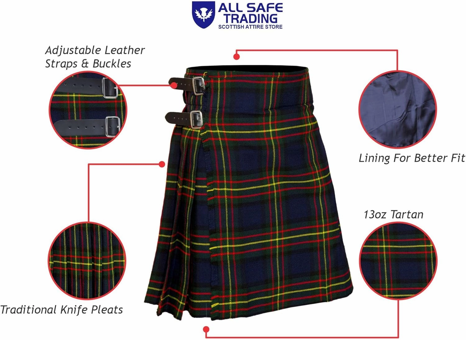 Men's 5 Yard Scottish Tartan Kilt, Highland Wedding Kilt