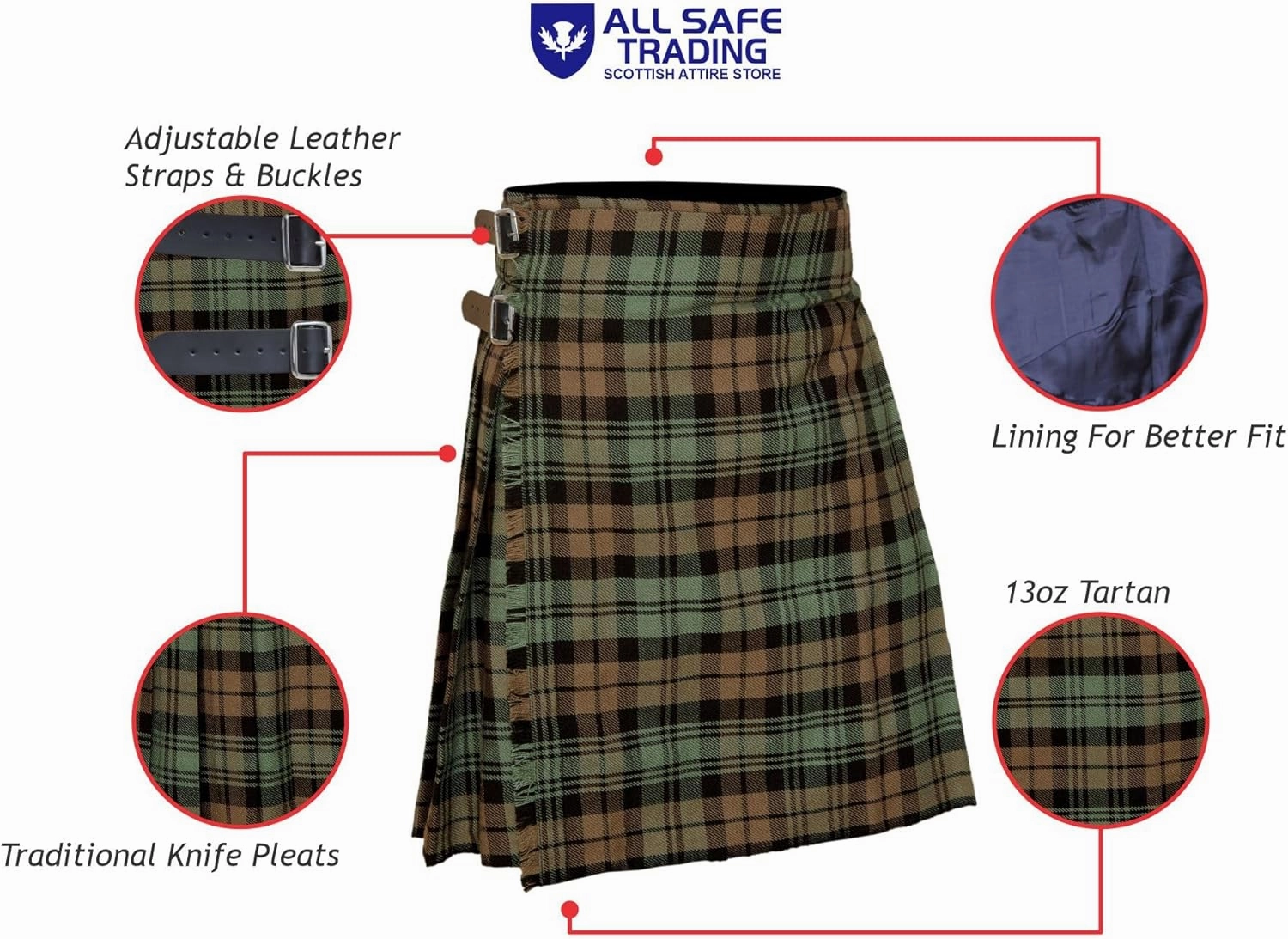 Men's 5 Yard Scottish Tartan Kilt, Highland Wedding Kilt