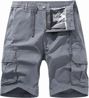 Men's Casual Cotton Solid Cargo Shorts Elastic Waist Classic-Fit Stretch Golf Shorts with Multi Pockets