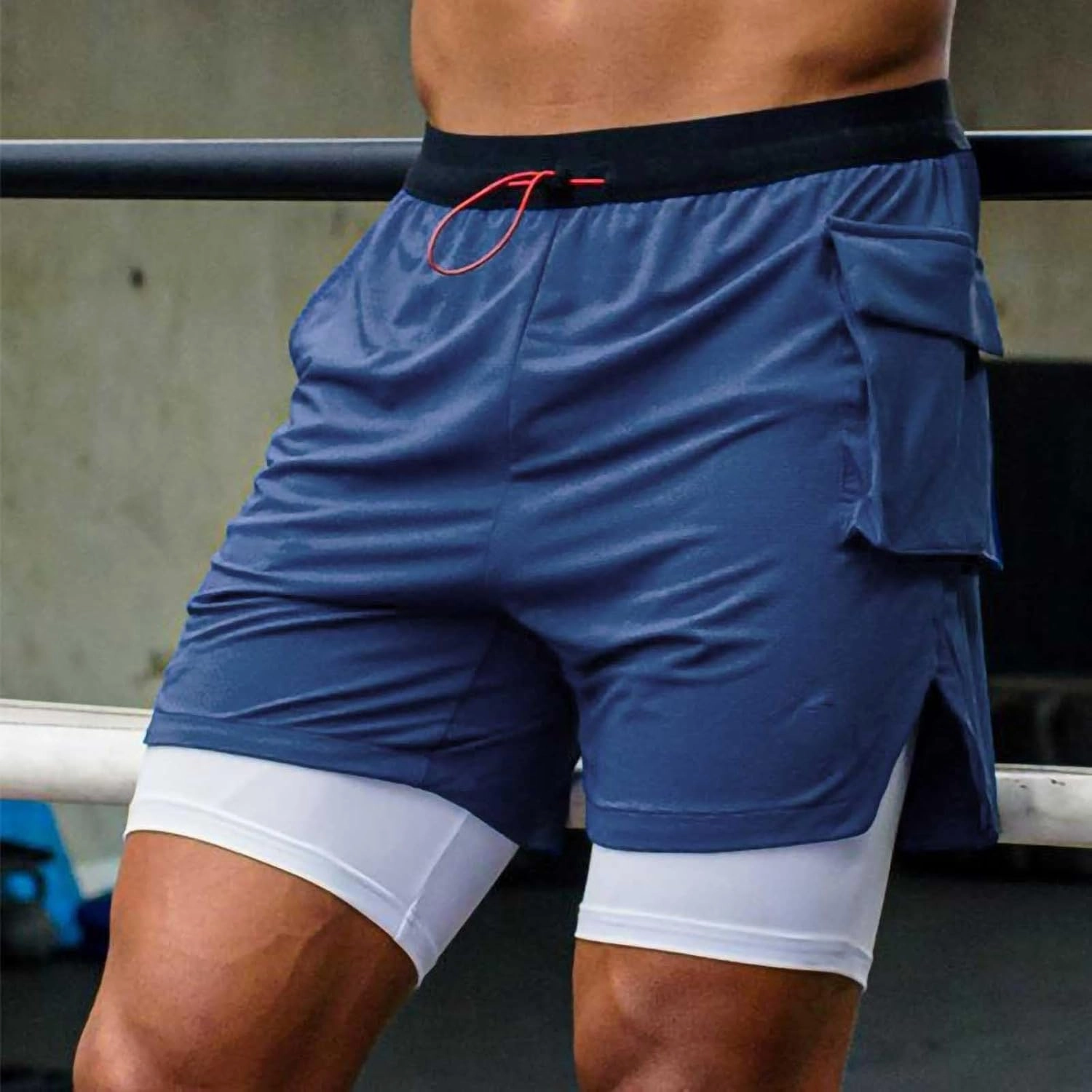 Men's Double-Layer Running 5" Shorts, Lightweight Elastic Waist Sports Clothes Comfy Breathable Shorts with Pockets