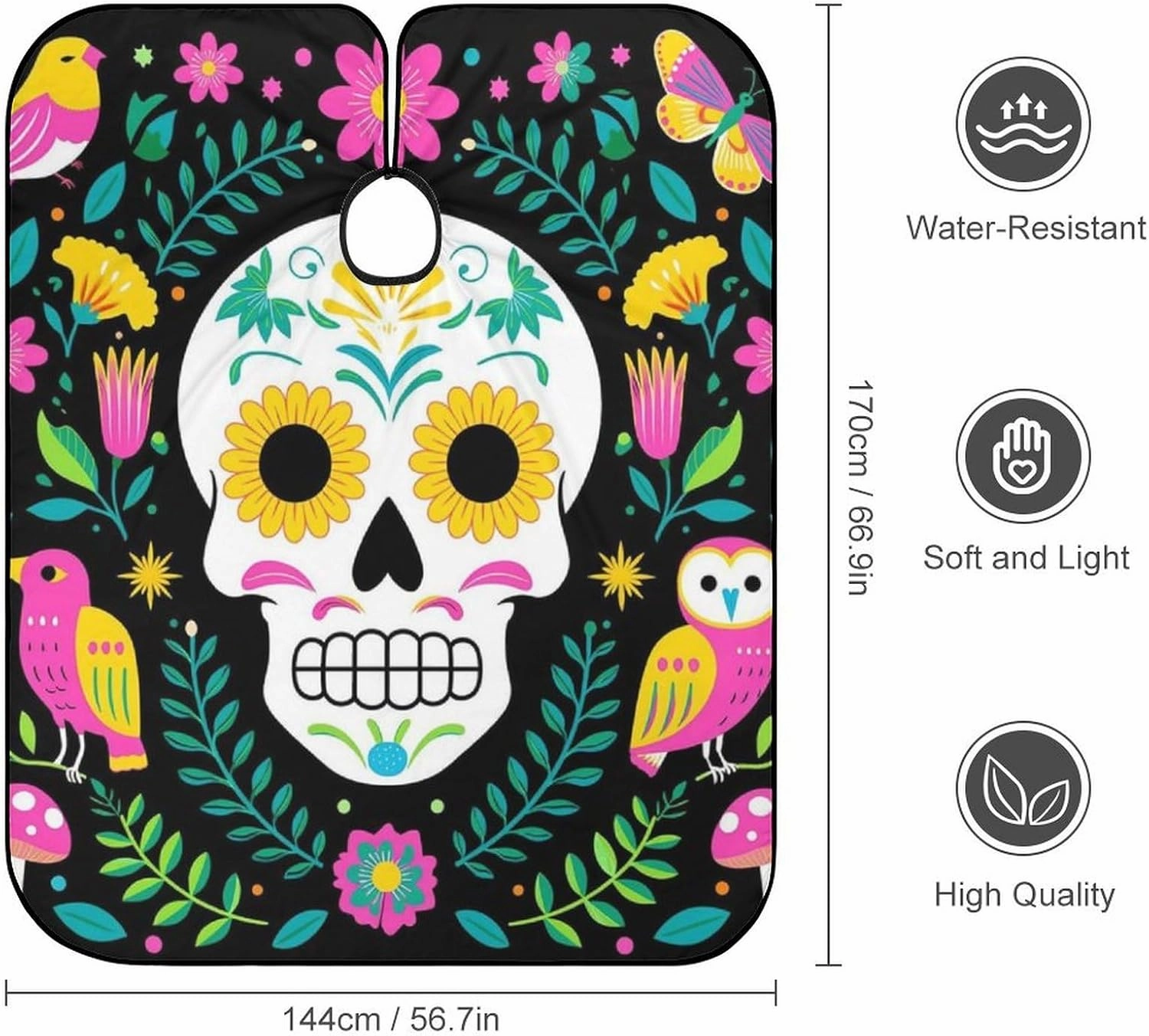 Men Women Colorful Floral Sugar Skull Bird Art Professional Salon Cape - Extra Large Hairdressing Haircut Apron for Hair Dye, Barber Aceessories